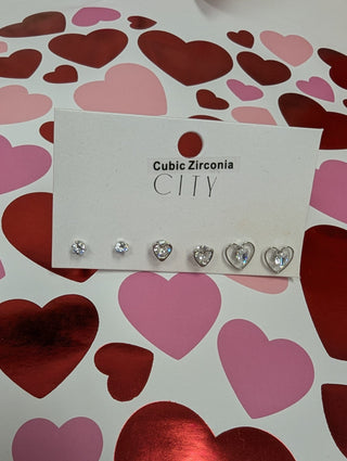 CZ Stud + Hearts Silver Earring 3pc Set-12- Accessories & Gifts-urbanista-Styled by Stacked - A Plus Size Women's Boutique in Lakeville, MN