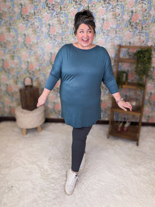 Blake Dolman Tunic w/ T Back in Dark Teal-2- Long Sleeve Tops-EMERALD-Styled by Stacked - A Plus Size Women's Boutique in Lakeville, MN
