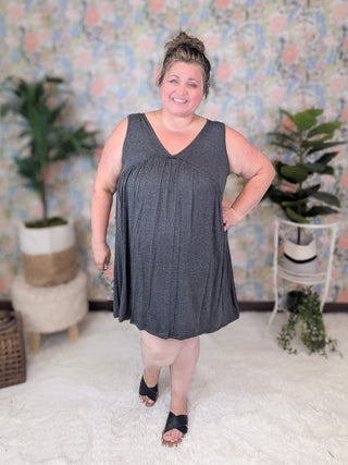 Breanna Ruffle Detail Flowy Tank Dress in Solids-11- Dress/Romp/Jump-HEIMISH-Styled by Stacked - A Plus Size Women's Boutique in Lakeville, MN