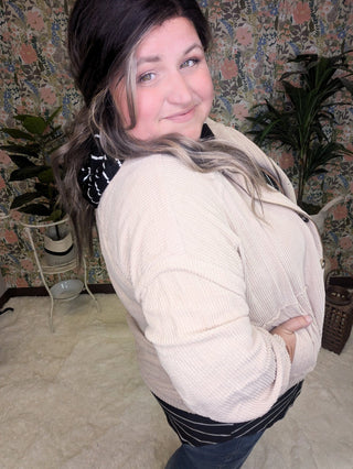 SALE- Lowry Brushed Corduroy Jacket in Taupe Cream-4- Overlayer Tops-KORI-Styled by Stacked - A Plus Size Women's Boutique in Lakeville, MN