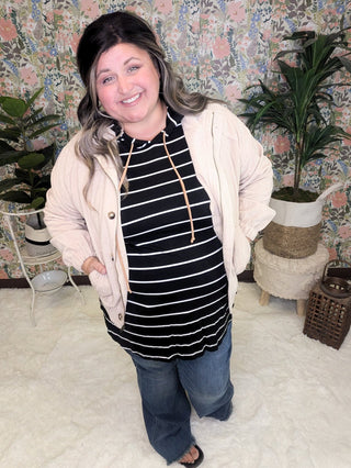 SALE- Lowry Brushed Corduroy Jacket in Taupe Cream-4- Overlayer Tops-KORI-Styled by Stacked - A Plus Size Women's Boutique in Lakeville, MN