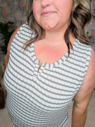 Stella Sweater Knit Slit Neck Tank in Stripes-1- ShortSlv/Slvless Tops-MICHELLE MAE-Styled by Stacked - A Plus Size Women's Boutique in Lakeville, MN