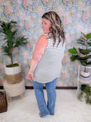 Stella Sweater Knit Slit Neck Tank in Stripes-1- ShortSlv/Slvless Tops-MICHELLE MAE-Styled by Stacked - A Plus Size Women's Boutique in Lakeville, MN
