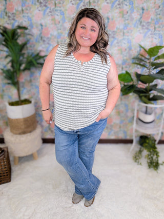 Stella Sweater Knit Slit Neck Tank in Stripes-1- ShortSlv/Slvless Tops-MICHELLE MAE-Styled by Stacked - A Plus Size Women's Boutique in Lakeville, MN