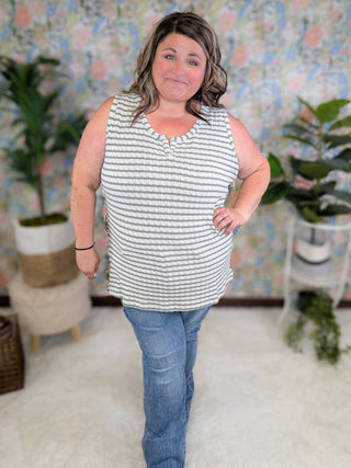 Stella Sweater Knit Slit Neck Tank in Stripes-1- ShortSlv/Slvless Tops-MICHELLE MAE-Styled by Stacked - A Plus Size Women's Boutique in Lakeville, MN