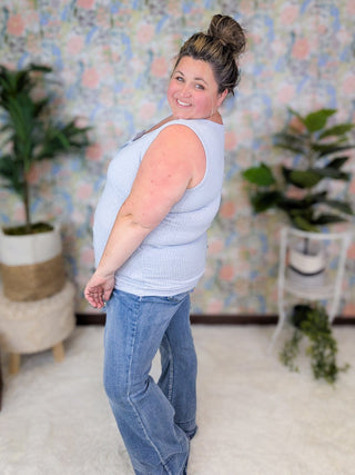 Agnes Ribbed Henley Tank in Heathered Solids-1- ShortSlv/Slvless Tops-WHITE BIRCH-Styled by Stacked - A Plus Size Women's Boutique in Lakeville, MN