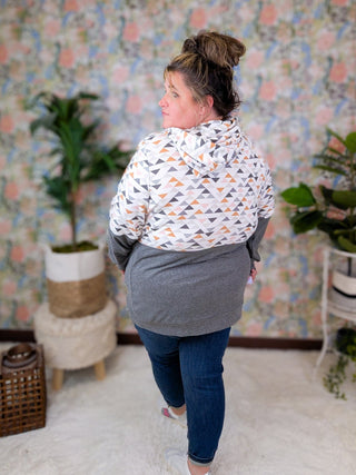 PHC Triple Stretch Pullover Hoodie in Charcoal w/Geometric Accent-3- Hooded Tops-MICHELLE MAE-Styled by Stacked - A Plus Size Women's Boutique in Lakeville, MN