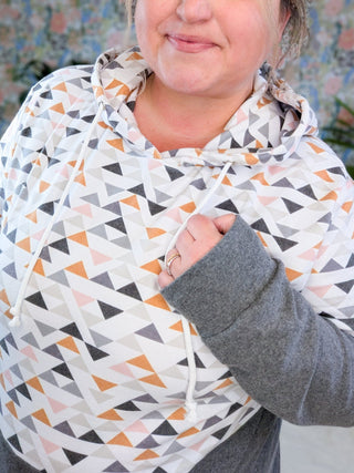 PHC Triple Stretch Pullover Hoodie in Charcoal w/Geometric Accent-3- Hooded Tops-MICHELLE MAE-Styled by Stacked - A Plus Size Women's Boutique in Lakeville, MN