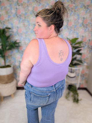 Angela Ribbed Brami Tank w/Removable Pads in Grape Purple-8- Legging/Lounge/Bralette-WHITE BIRCH-Styled by Stacked - A Plus Size Women's Boutique in Lakeville, MN