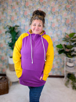 PHC Triple Stretch Halfzip Hoodie in Vikings Gameday-3- Hooded Tops-MICHELLE MAE-Styled by Stacked - A Plus Size Women's Boutique in Lakeville, MN