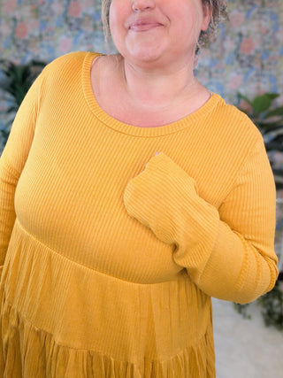 Tammi Ribbed Tiered Long Sleeve in Butterscotch-2- Long Sleeve Tops-HAPTICS-Styled by Stacked - A Plus Size Women's Boutique in Lakeville, MN