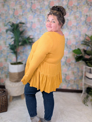 Tammi Ribbed Tiered Long Sleeve in Butterscotch-2- Long Sleeve Tops-HAPTICS-Styled by Stacked - A Plus Size Women's Boutique in Lakeville, MN