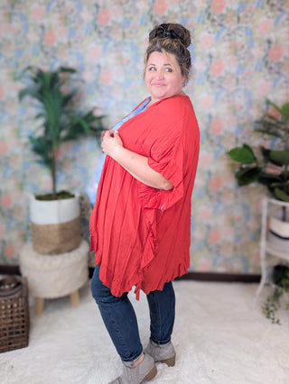 Tracy Ruffled Edge Kimono Cardigan in Spice-4- Overlayer Tops-HAPTICS-Styled by Stacked - A Plus Size Women's Boutique in Lakeville, MN