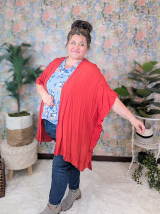 Tracy Ruffled Edge Kimono Cardigan in Spice-4- Overlayer Tops-HAPTICS-Styled by Stacked - A Plus Size Women's Boutique in Lakeville, MN