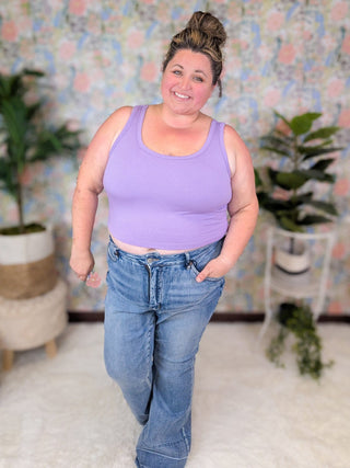 Angela Ribbed Brami Tank w/Removable Pads in Grape Purple-8- Legging/Lounge/Bralette-WHITE BIRCH-Styled by Stacked - A Plus Size Women's Boutique in Lakeville, MN