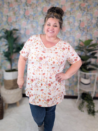 Marissa Mini Ruffle Short Sleeve Top in Florals (6 Colors)-1- ShortSlv/Slvless Tops-MICHELLE MAE-Styled by Stacked - A Plus Size Women's Boutique in Lakeville, MN