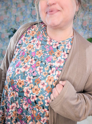 Wanda Long Sleeve Tiered Top in Floral on Faded Teal-2- Long Sleeve Tops-HEIMISH-Styled by Stacked - A Plus Size Women's Boutique in Lakeville, MN