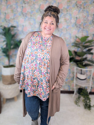 Wanda Long Sleeve Tiered Top in Floral on Faded Teal-2- Long Sleeve Tops-HEIMISH-Styled by Stacked - A Plus Size Women's Boutique in Lakeville, MN