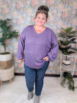 $0 DOWN PREORDER: Talina Balloon Sleeve Textured Sweater-2- Long Sleeve Tops-MICHELLE MAE-Styled by Stacked - A Plus Size Women's Boutique in Lakeville, MN