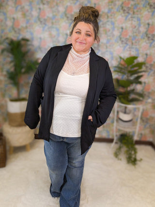 Arden Mockneck Swiss Dot Sheer Top w/Cami-1- ShortSlv/Slvless Tops-WHITE BIRCH-Styled by Stacked - A Plus Size Women's Boutique in Lakeville, MN