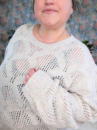 Esme Rainbow Speckle Boxy Sweater w/Open Knit-2- Long Sleeve Tops-WHITE BIRCH-Styled by Stacked - A Plus Size Women's Boutique in Lakeville, MN