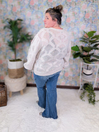 Esme Rainbow Speckle Boxy Sweater w/Open Knit-2- Long Sleeve Tops-WHITE BIRCH-Styled by Stacked - A Plus Size Women's Boutique in Lakeville, MN