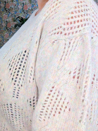 Esme Rainbow Speckle Boxy Sweater w/Open Knit-2- Long Sleeve Tops-WHITE BIRCH-Styled by Stacked - A Plus Size Women's Boutique in Lakeville, MN