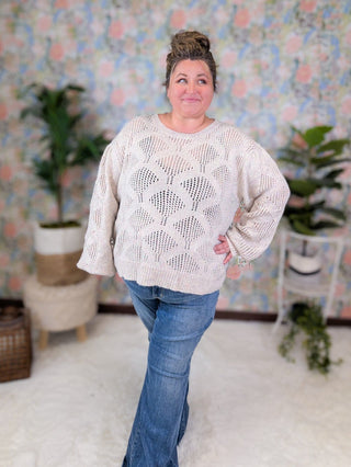 Esme Rainbow Speckle Boxy Sweater w/Open Knit-2- Long Sleeve Tops-WHITE BIRCH-Styled by Stacked - A Plus Size Women's Boutique in Lakeville, MN