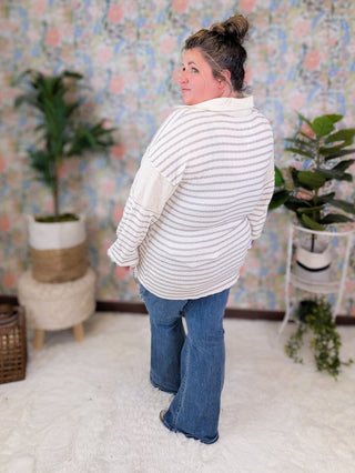 Leann Slitneck Collared Pullover in Stripes (2 Colors)-2- Long Sleeve Tops-HEIMISH-Styled by Stacked - A Plus Size Women's Boutique in Lakeville, MN