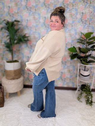 Naomi Ribbed Slouchy Sweater w/Collar in Oatmeal-2- Long Sleeve Tops-WHITE BIRCH-Styled by Stacked - A Plus Size Women's Boutique in Lakeville, MN