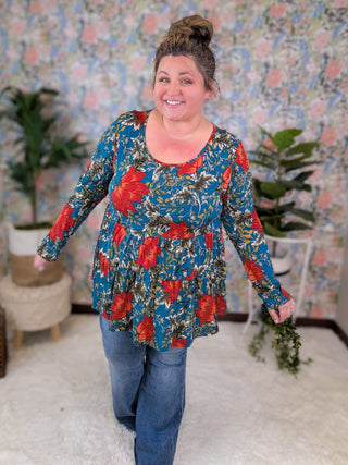 Jessie Double Tiered Scoopneck Floral Long Sleeve-2- Long Sleeve Tops-BE STAGE-Styled by Stacked - A Plus Size Women's Boutique in Lakeville, MN