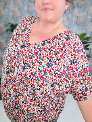Viola Painted Floral Vneck w/Dolman Short Sleeves-1- ShortSlv/Slvless Tops-WHITE BIRCH-Styled by Stacked - A Plus Size Women's Boutique in Lakeville, MN