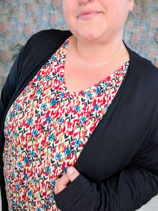 Viola Painted Floral Vneck w/Dolman Short Sleeves-1- ShortSlv/Slvless Tops-WHITE BIRCH-Styled by Stacked - A Plus Size Women's Boutique in Lakeville, MN