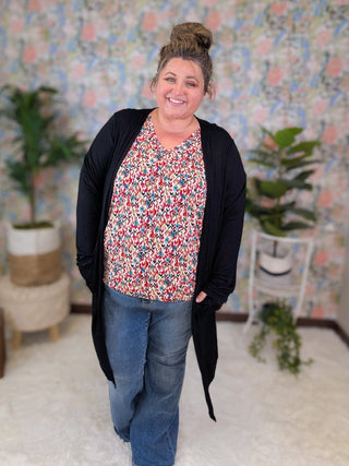 Viola Painted Floral Vneck w/Dolman Short Sleeves-1- ShortSlv/Slvless Tops-WHITE BIRCH-Styled by Stacked - A Plus Size Women's Boutique in Lakeville, MN
