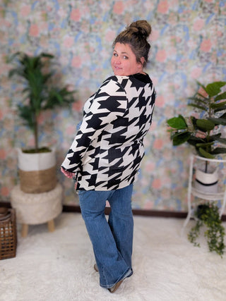 Charmaine Houndstooth Cowlneck Long Sleeve Top (2 Colors)-2- Long Sleeve Tops-BE STAGE-Styled by Stacked - A Plus Size Women's Boutique in Lakeville, MN