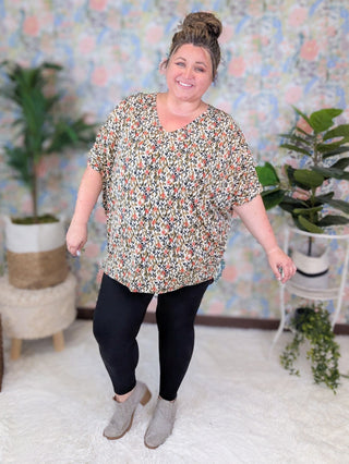 Viola Painted Floral Vneck w/Dolman Short Sleeves-1- ShortSlv/Slvless Tops-WHITE BIRCH-Styled by Stacked - A Plus Size Women's Boutique in Lakeville, MN