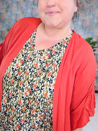 Viola Painted Floral Vneck w/Dolman Short Sleeves-1- ShortSlv/Slvless Tops-WHITE BIRCH-Styled by Stacked - A Plus Size Women's Boutique in Lakeville, MN