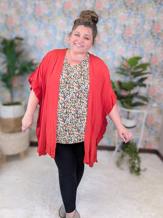 Viola Painted Floral Vneck w/Dolman Short Sleeves-1- ShortSlv/Slvless Tops-WHITE BIRCH-Styled by Stacked - A Plus Size Women's Boutique in Lakeville, MN