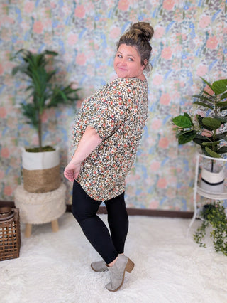 Viola Painted Floral Vneck w/Dolman Short Sleeves-1- ShortSlv/Slvless Tops-WHITE BIRCH-Styled by Stacked - A Plus Size Women's Boutique in Lakeville, MN