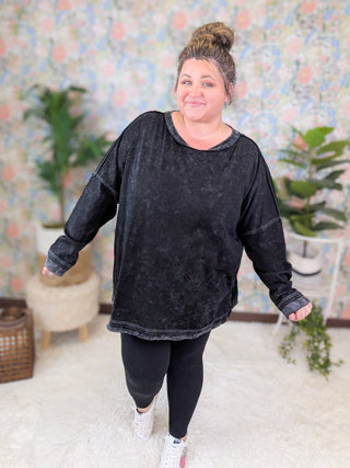 Alexandra Slouchy Pullover in Mineral Wash Black-2- Long Sleeve Tops-WHITE BIRCH-Styled by Stacked - A Plus Size Women's Boutique in Lakeville, MN