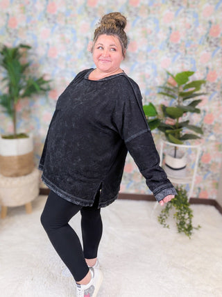 Alexandra Slouchy Pullover in Mineral Wash Black-2- Long Sleeve Tops-WHITE BIRCH-Styled by Stacked - A Plus Size Women's Boutique in Lakeville, MN