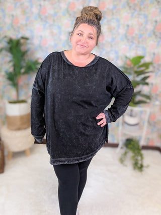 Alexandra Slouchy Pullover in Mineral Wash Black-2- Long Sleeve Tops-WHITE BIRCH-Styled by Stacked - A Plus Size Women's Boutique in Lakeville, MN