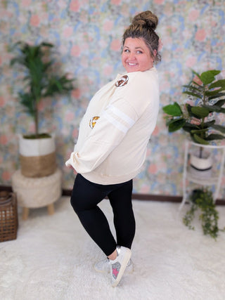 Gameday Sequin Football Pullover on Beige-2- Long Sleeve Tops-WHITE BIRCH-Styled by Stacked - A Plus Size Women's Boutique in Lakeville, MN