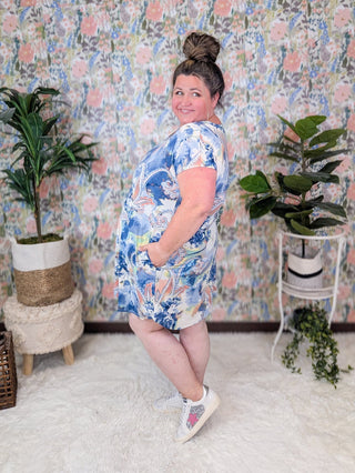 Amara Short Sleeve Tunic/Dress in Blue Mix Paisley-11- Dress/Romp/Jump-HEIMISH-Styled by Stacked - A Plus Size Women's Boutique in Lakeville, MN
