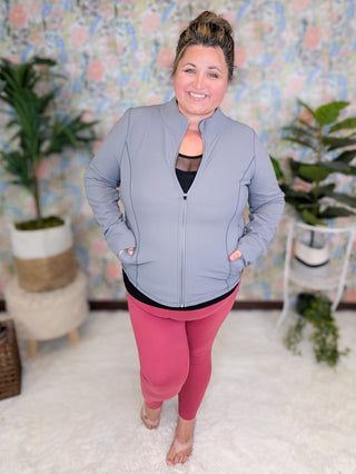 Riley Athletic Zip-up with Thumbholes (2 colors)-4- Overlayer Tops-WHITE BIRCH-Styled by Stacked - A Plus Size Women's Boutique in Lakeville, MN