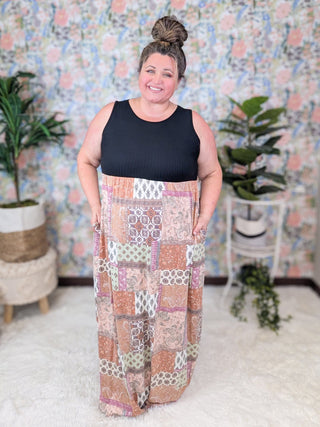 Stacy Black Top Maxi Dress w/Paisley Patchwork Bottom-11- Dress/Romp/Jump-HAPTICS-Styled by Stacked - A Plus Size Women's Boutique in Lakeville, MN