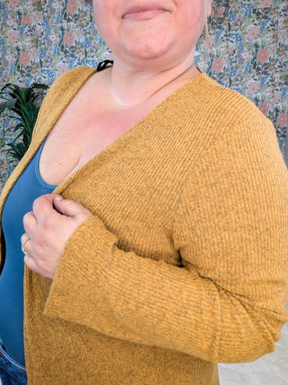 Alma Long Sleeve Duster Cardigan in Heathered Mustard-4- Overlayer Tops-EMERALD-Styled by Stacked - A Plus Size Women's Boutique in Lakeville, MN