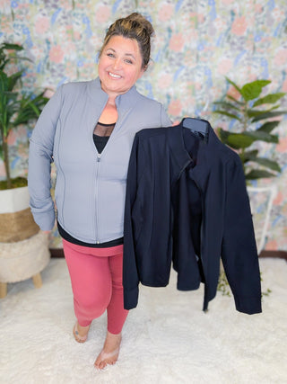 Riley Athletic Zip-up with Thumbholes (2 colors)-4- Overlayer Tops-WHITE BIRCH-Styled by Stacked - A Plus Size Women's Boutique in Lakeville, MN