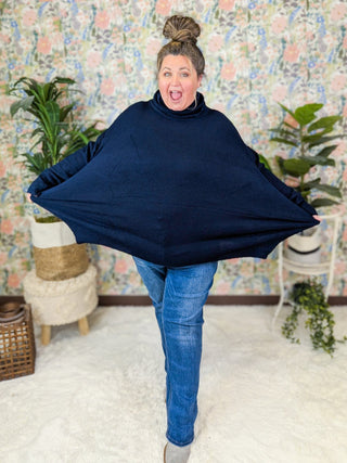 Bianca Cozy Turtleneck Tunic in Navy-2- Long Sleeve Tops-with love molly-Styled by Stacked - A Plus Size Women's Boutique in Lakeville, MN