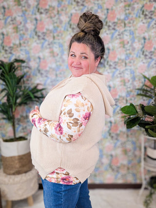 Lara Lightweight Sweater Knit Hooded Vest (2 Colors)-1- ShortSlv/Slvless Tops-WHITE BIRCH-Styled by Stacked - A Plus Size Women's Boutique in Lakeville, MN